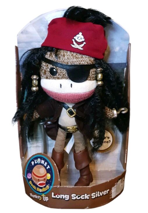 Patch Other - Vtg 2013 Long Sock Silver Planet Sock Monkey Pirate Toy w/ Sword & Hook Boxed